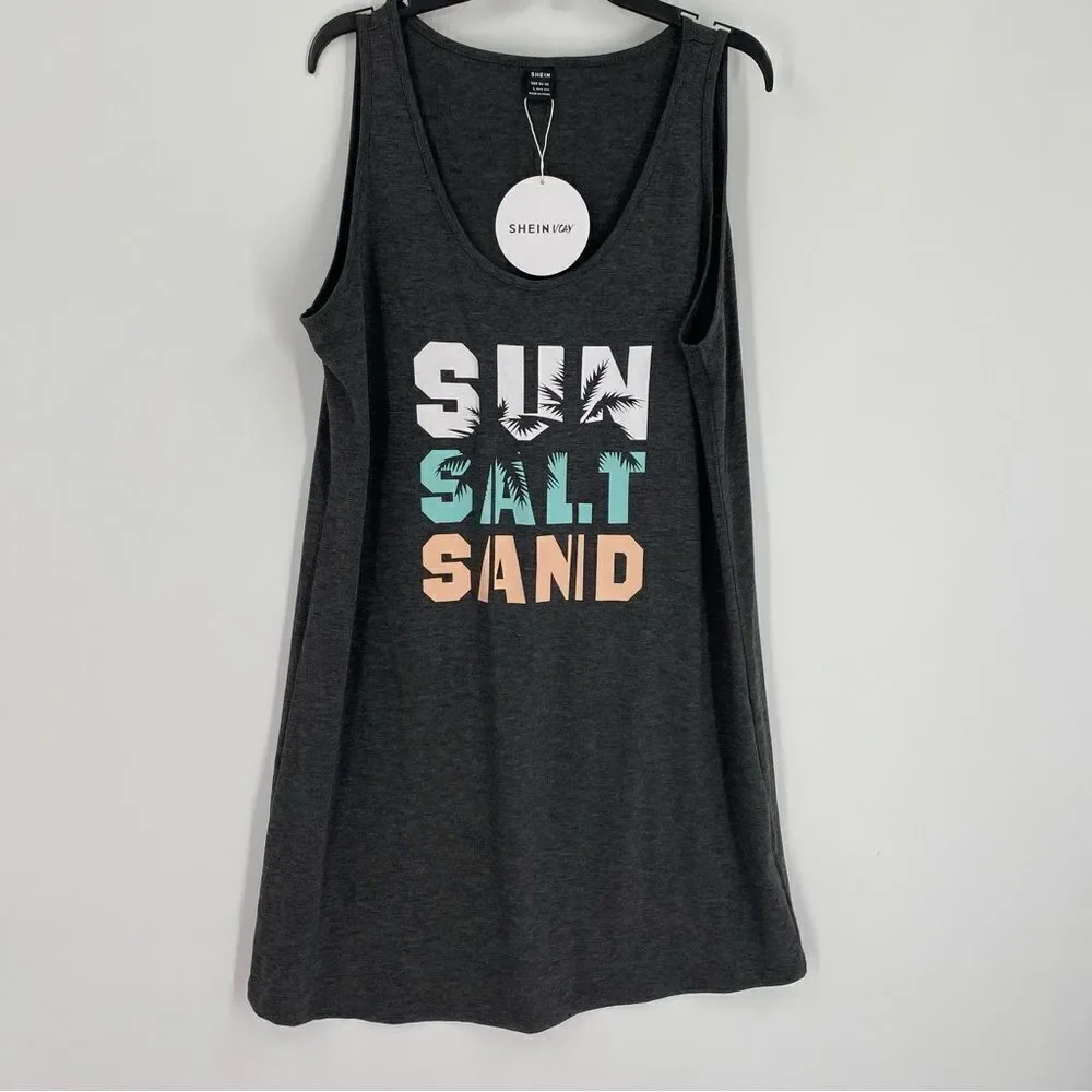 Shein Vacay Women’s Scoop Neck Sleeveless Mini Graphic Dress size L Gray - Picture 1 of 3